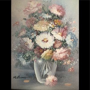 Vintage Floral Vase Bouquet Painting on Canvas